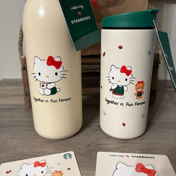 HELLO KITTY STARBUCKS HOLIDAY Edition Tumbler & Water Bottle Duo w Gift Cards - Picture 5 of 13